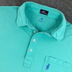 Johnnie O Mens L Turquoise Cotton Short Sleeve Polo Shirt Surfboard Pocket